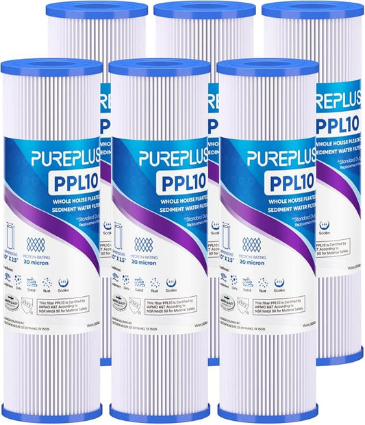 PUREPLUS 20 Micron 10"x2.5" Whole House Pleated Sediment Filter by PUREPLUS