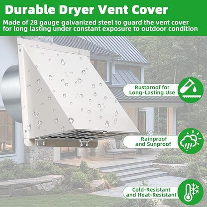 6 Inch Hooded Wall Vent with Mesh&Damper, 6in Dryer Vent Cover Outside Metal - Image 5