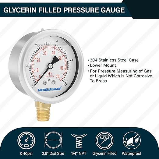 MEASUREMAN 2-1/2" dial, Glycerin Filled, Stainless Steel case, Brass Inside - Image 2