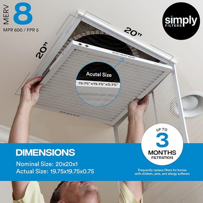 Simply 20x20x1 Air Filter, Merv 8, MPR 600, 6 Pack, Furnace Air Filter - Image 3