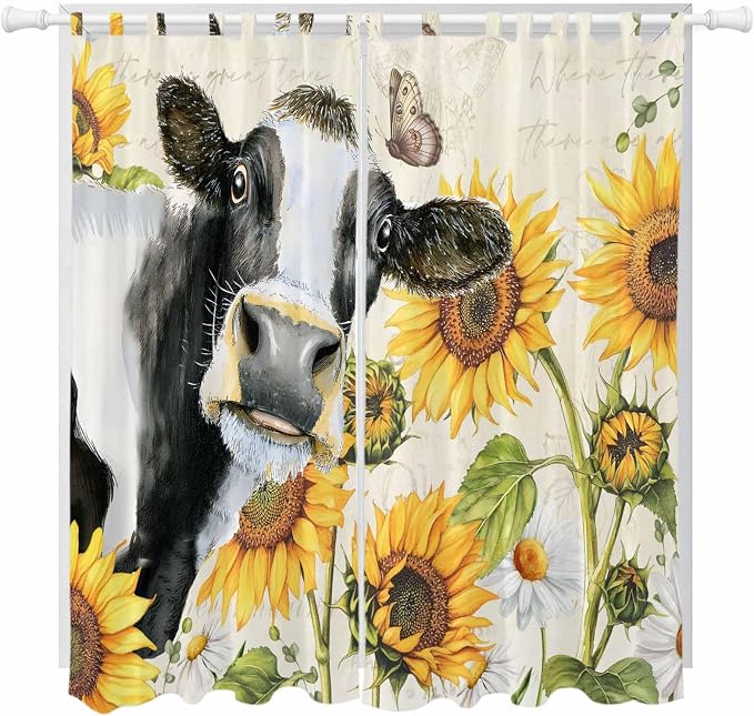 Yellow Sunflowers Living Room Curtains 96 Inch Length, Window Curtains Tab Top by Unknown