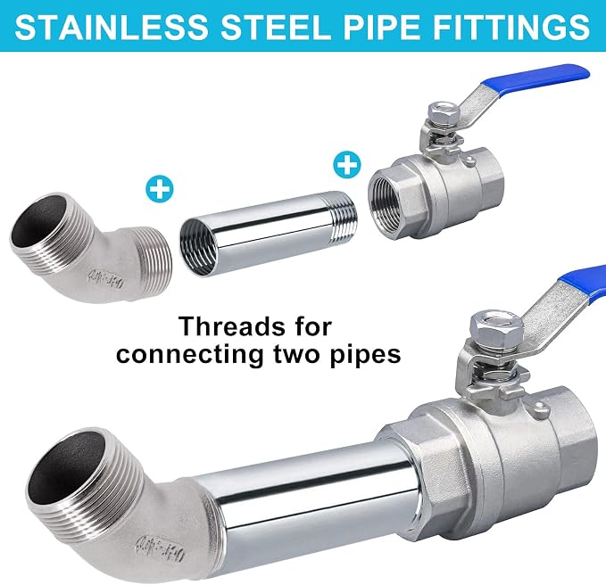 45 Degree Elbow 1PCS, 1-1/4" NPT Male X 1-1/4" NPT Male 304 Stainless Steel - Image 6