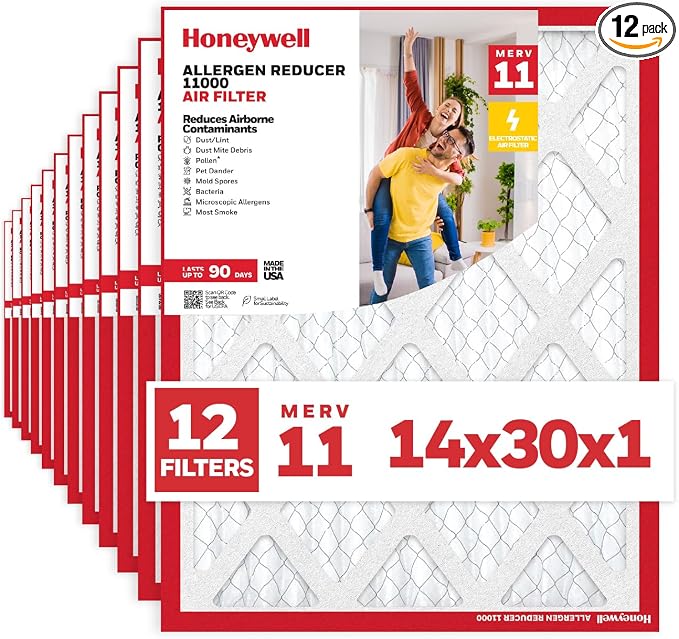 Honeywell 14x30x1 MERV 11 Allergen Reducer 11000 Electrostatic Pleated HVAC AC by HoneywellAirComfort