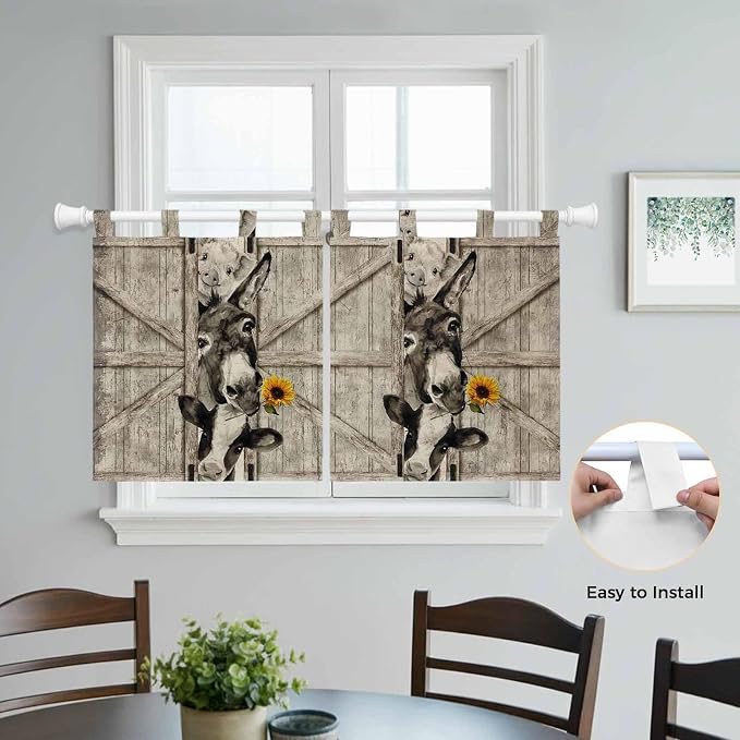 Funny Farm Animals Kitchen Curtains 36 Inch Length, Small Window Curtains Tab - Image 4