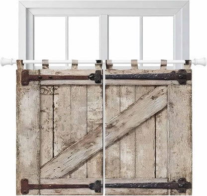 Farmhouse Wood Grain Kitchen Curtains 45 Inch Length, Short Cafe Window by Unknown