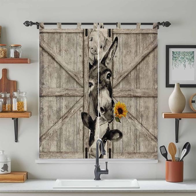 Funny Farm Animals Bedroom Curtains 72 Inch Length, Window Curtains Tab Top - Image 3