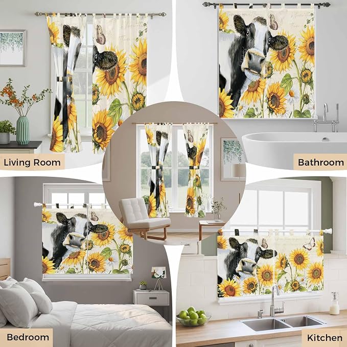 Yellow Sunflowers Bedroom Curtains 63 Inch Length, Window Curtains Tab Top - Image 7
