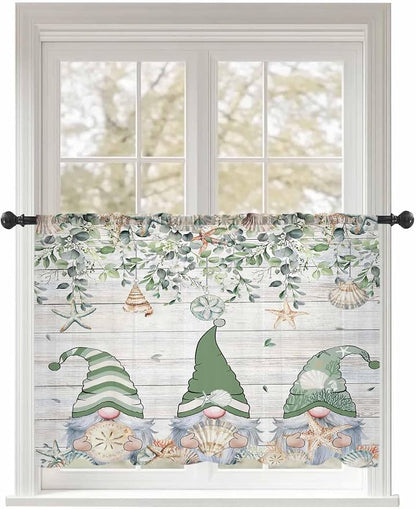 Sheer Curtains 45 Inch Length, Coastal Eucalyptus Leaf Semi Sheer Curtains by Unknown