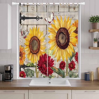 Red Yellow Sunflowers Living Room Curtains 96 Inch Length, Window Curtains Tab - Image 9