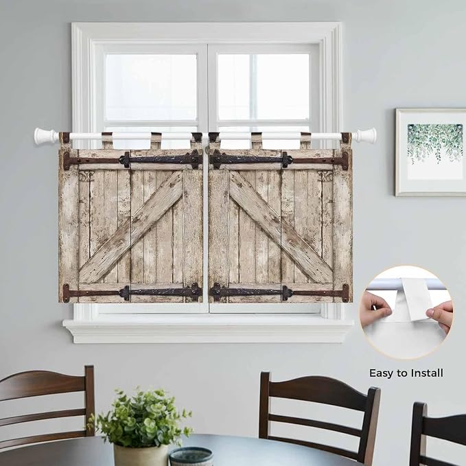 Farmhouse Wood Grain Kitchen Curtains 36 Inch Length, Small Window Curtains Tab - Image 4
