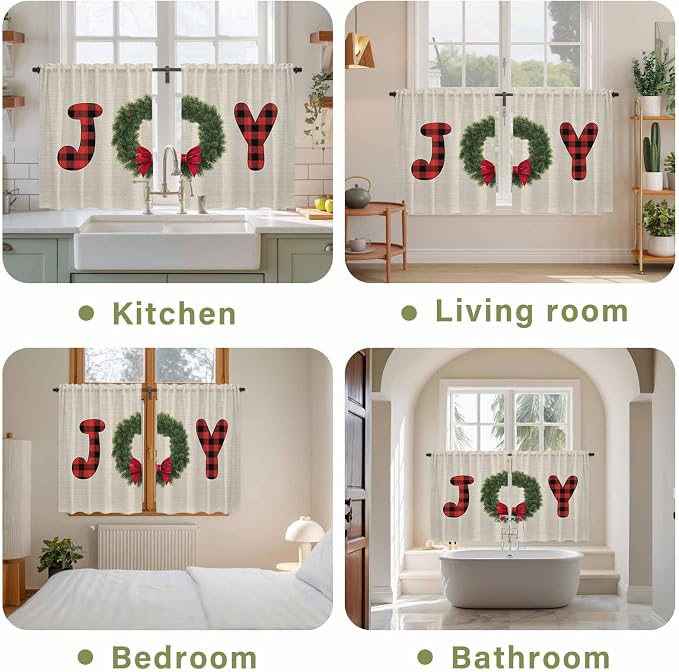 Red Green Christmas Kitchen Curtains 54 Inch Long 2 Panel Set, Rod Pocket - Image 8