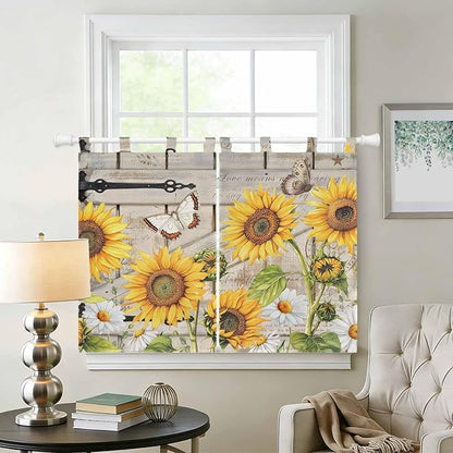 Farm Flowers Bedroom Curtains 63 Inch Length, Window Curtains Tab Top, Retro - Image 2