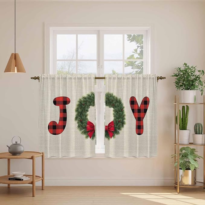Red Green Christmas Kitchen Tier Curtains 45 Inch Long 2 Panel Set, Rod Pocket - Image 3