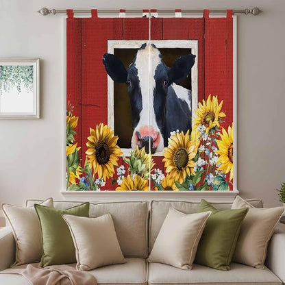 Cow Sunflowers Living Room Curtains 84 Inch Length, Window Curtains Tab Top - Image 9