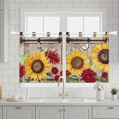 Sunflowers Kitchen Curtains 24 Inch Length, Small Window Curtains Tab Top - Image 3