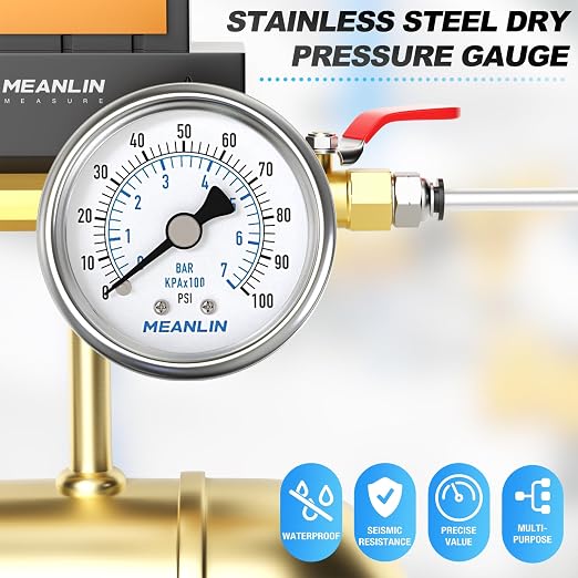 MEANLIN MEASURE 0~100Psi Dry Pressure Gauge Stainless Steel 1/4" NPT 2" FACE - Image 7
