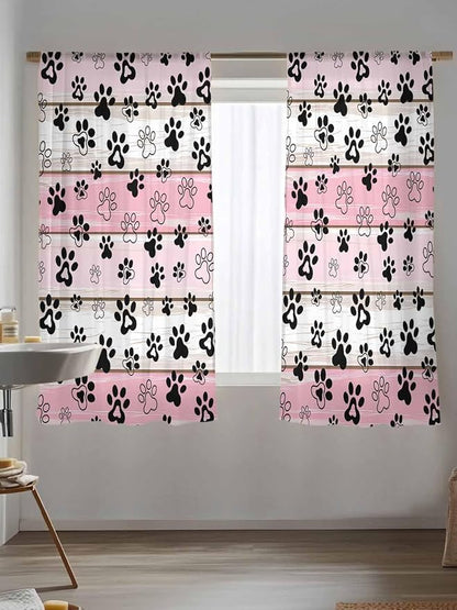 Sheer Curtains 72 Inches Long, Vintage Farmhouse Country Wooden Grain Privacy - Image 5