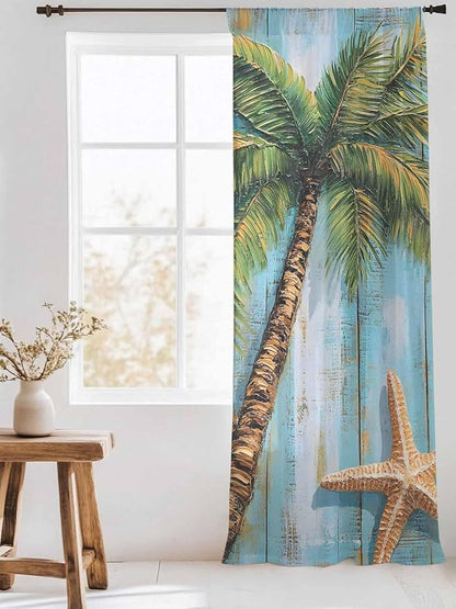 Sheer Curtains 96 Inches Long, Coastal Beach Tree Semi Sheer Curtains Light - Image 3