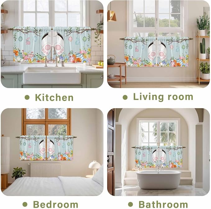 Easter Bunny Kitchen Tier Curtains 36 Inch Long 2 Panel Set, Rod Pocket Half - Image 8