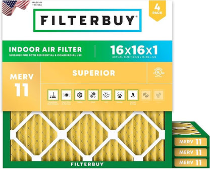 Filterbuy 16x16x1 Air Filter MERV 11 Superior Pet & Allergy Defense, by Filterbuy