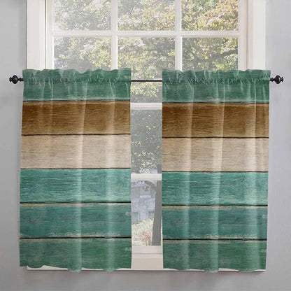 Vintage Plank Turquoise Brown Window Valance Curtains, Farmhouse Wood Grain - Image 7