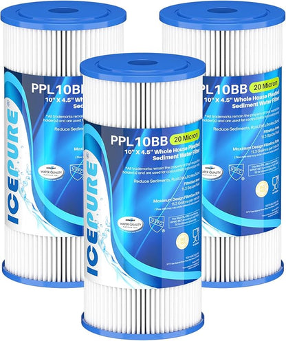 ICEPURE 20 Micron 10" x 4.5" Whole House Extra Coarse Pleated Sediment Filter by ICEPURE