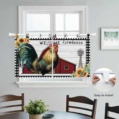Farmhouse Rooster Kitchen Curtains 24 Inch Length, Small Window Curtains Tab Top - Image 4