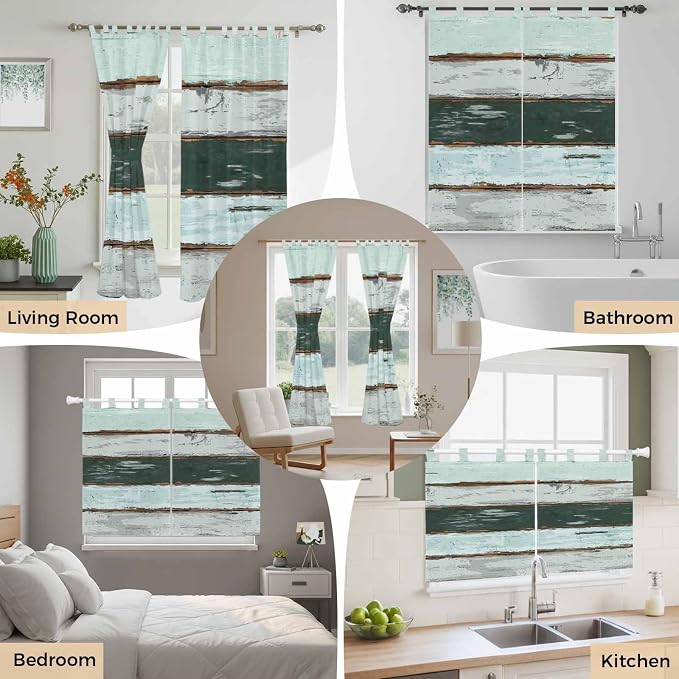 Blue Teal Kitchen Curtains 36 Inch Length, Small Window Curtains Tab Top - Image 7