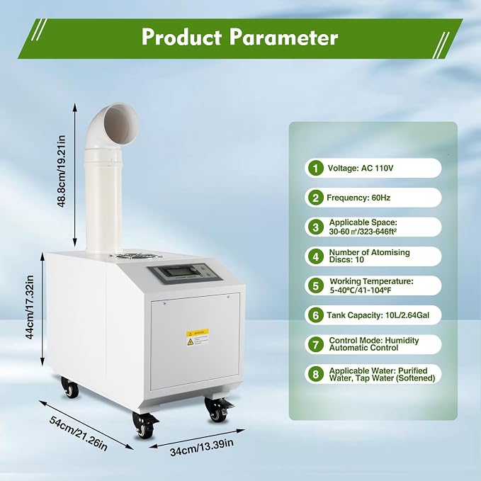 Ultrasonic Industrial Agricultural Humidifer, 0.79Gal/H Smart Commercial - Image 2