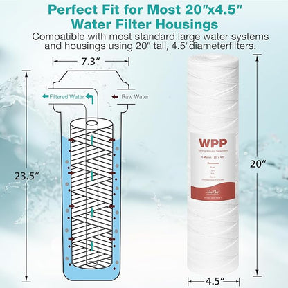 SimPure 20 x 4.5 Inch 5 Micron String Wound Sediment Water Filter Cartridge - Image 3