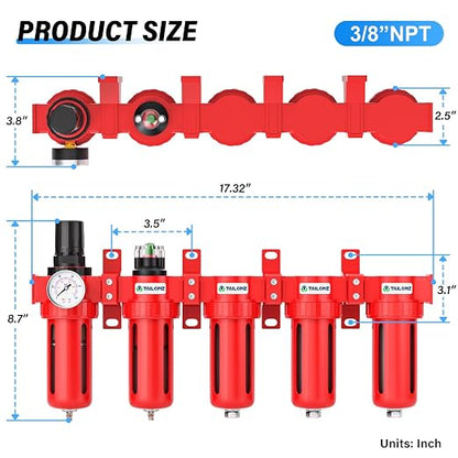 TAILONZ PNEUMATIC 0-150PSI 3/8 Inch NPT Red Industrial Grade 5 Stage Air Drying - Image 2