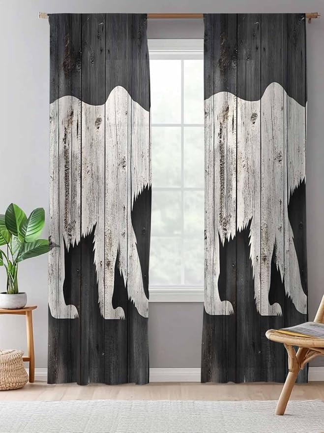 Sheer Curtains 84 Inches Long, Farmhouse Country Rustic Wooden Grain Privacy - Image 5
