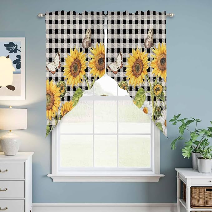 Sunflowers Swag Valances for Windows, Small Window Curtains Swag for Cafe - Image 6