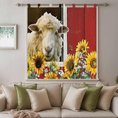 Sheep Flowers Bedroom Curtains 72 Inch Length, Window Curtains Tab Top - Image 9