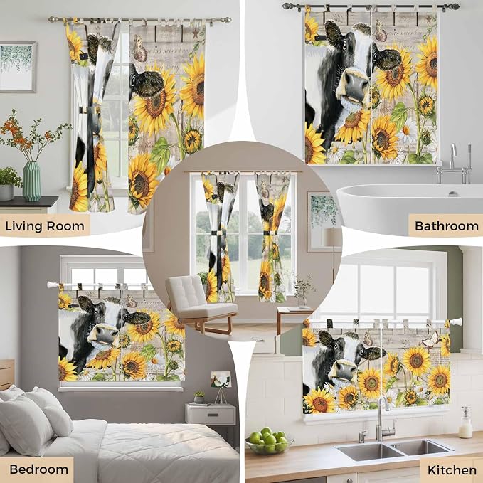 Yellow Sunflowers Bedroom Curtains 63 Inch Length, Window Curtains Tab Top - Image 7