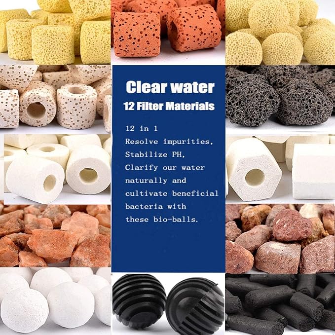 Hamiledyi 2 Pcs Aquarium Filter Media 12 in 1 Bio Balls Ceramic Rings Fish Tank - Image 3