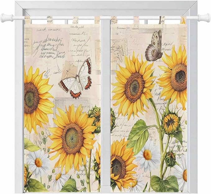 Yellow Sunflowers Bathroom Curtains 63 Inch Length, Window Curtains Tab Top by Unknown
