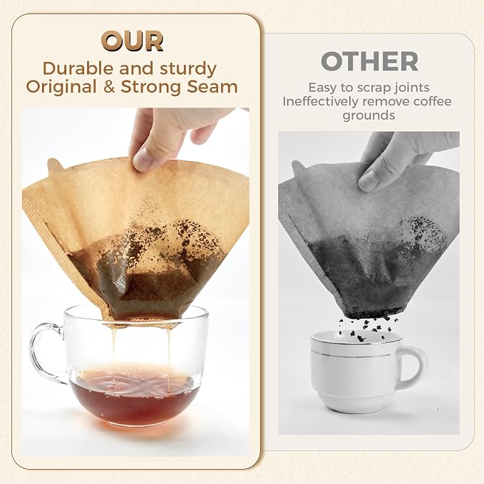 200 Count #4 Cone Coffee Filters 8-12 Cup, Unbleached Natural Paper, Disposable - Image 5