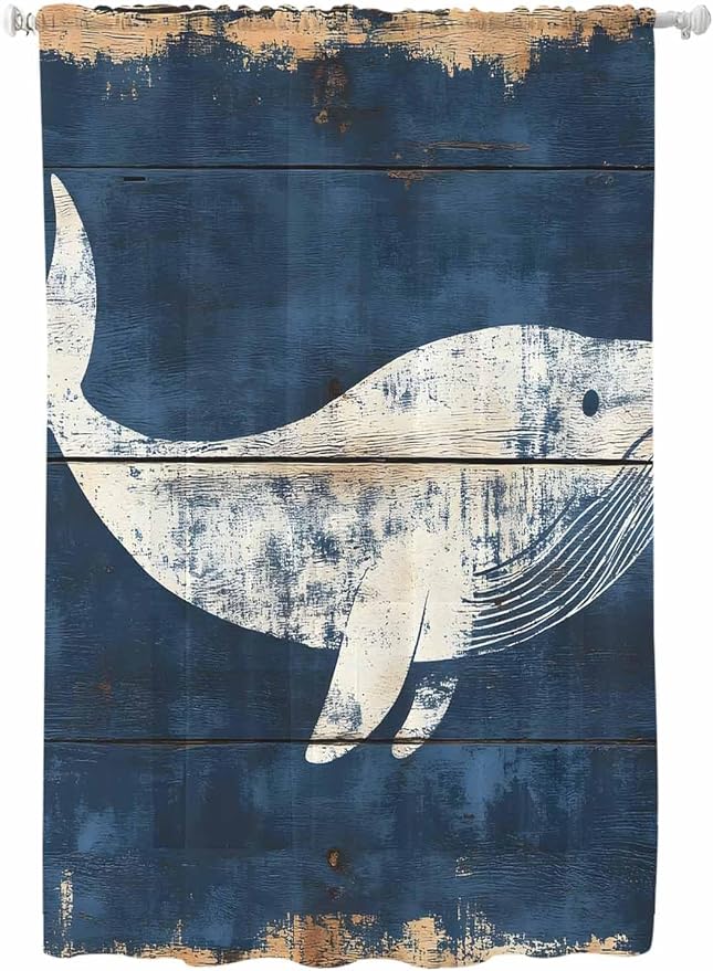 Sheer Curtains 63 Inch Length, Ocean Whale Blue Semi Sheer Curtains Light by Unknown