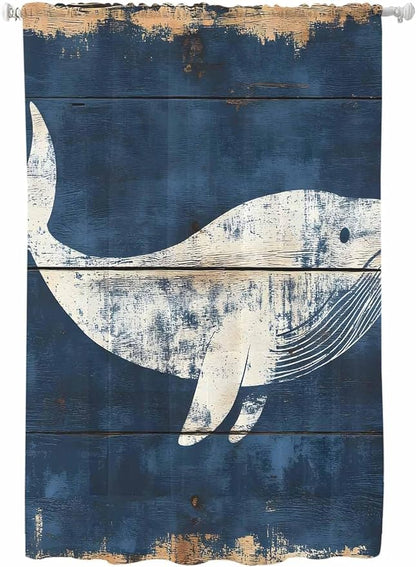 Sheer Curtains 63 Inch Length, Ocean Whale Blue Semi Sheer Curtains Light by Unknown