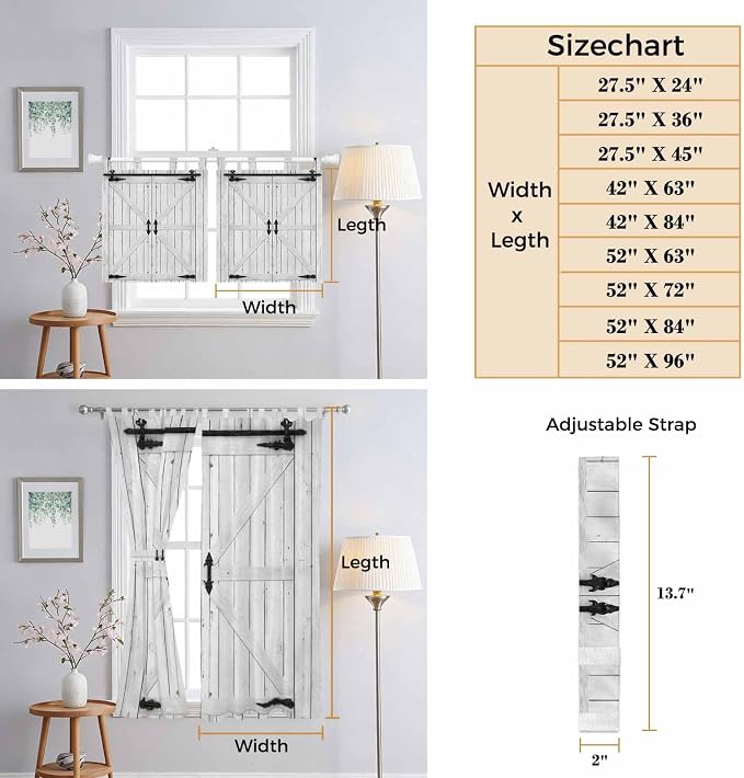Farmhouse Wood Grain Bathroom Curtains 63 Inch Length, Window Curtains Tab Top - Image 8