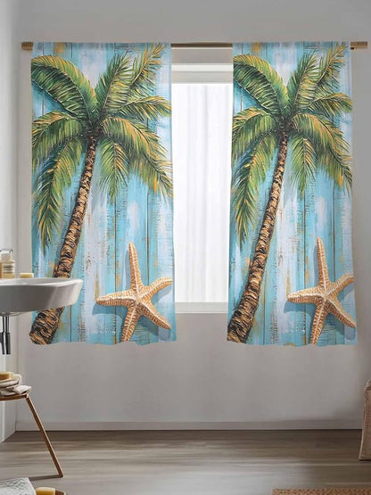 Sheer Curtains 63 Inch Length, Coastal Beach Tree Semi Sheer Curtains Light - Image 5
