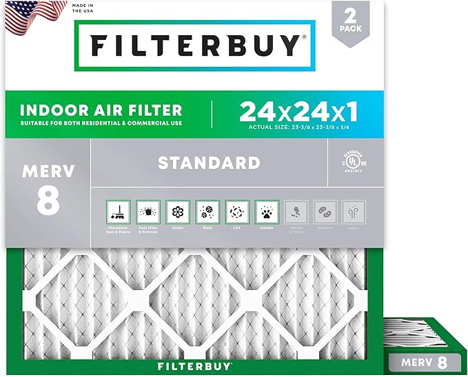 Filterbuy 24x24x1 Air Filter MERV 8 Essential Dust & Allergy Defense, by Filterbuy