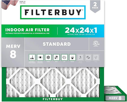 Filterbuy 24x24x1 Air Filter MERV 8 Essential Dust & Allergy Defense, by Filterbuy