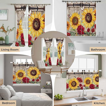 Sunflowers Bedroom Curtains 72 Inch Length, Window Curtains Tab Top, Retro - Image 7