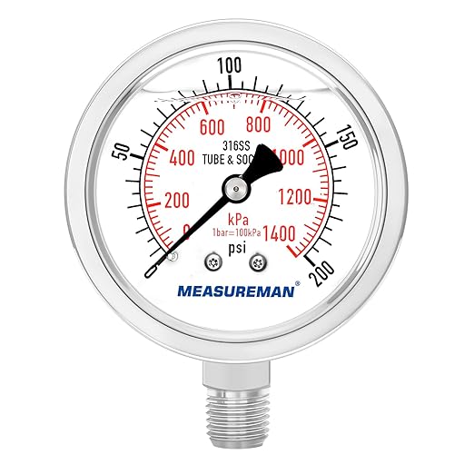 MEASUREMAN Fully Stainless Steel Hydraulic Glycerin Filled Pressure Gauge by MEASUREMAN