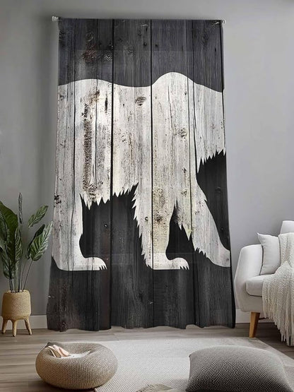 Sheer Curtains 84 Inches Long, Farmhouse Country Rustic Wooden Grain Privacy - Image 2