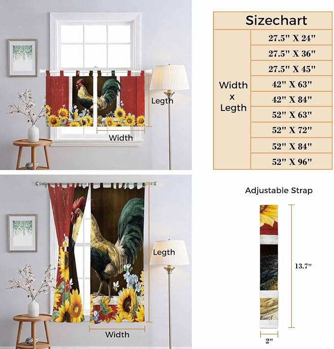 Chicken Sunflowers Bedroom Curtains 72 Inch Length, Window Curtains Tab Top - Image 8
