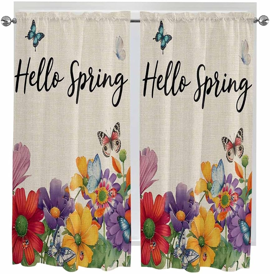 Spring Flowers Bedroom Curtains 63 Inches length, Farmhouse Vintage Country by Unknown