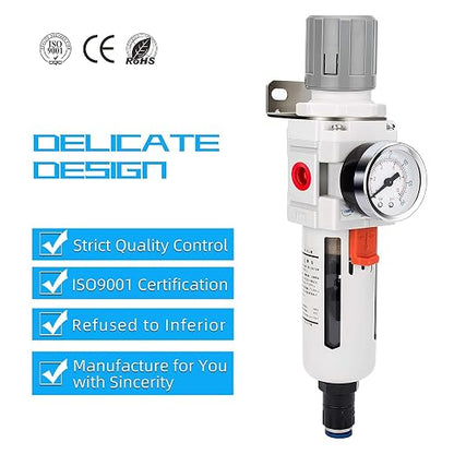 NANPU 1/2" NPT Compressed Air Filter Regulator Combo Piggyback, Auto Drain - Image 6